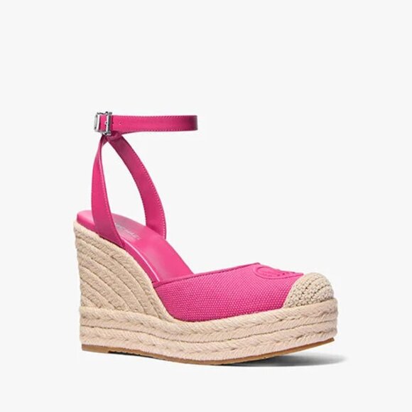 Michael Kors Larissa Cotton Canvas Espadrille Wedge Dragonfruit - Picture 1 of 3
